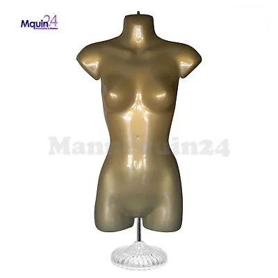 Female Torso Dress Mannequin Form Brown (gold) + Table Top Stand + Hanger • $61.32