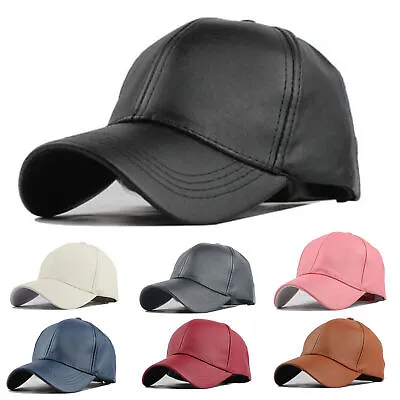 Men Women' Leather Baseball Cap Snapback Outdoor Sport Adjustable Summer Sun Hat • £5