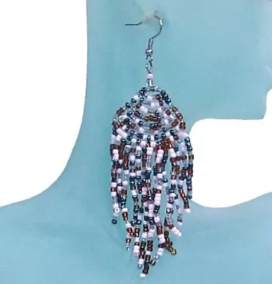 3  LONG Multi Color Bohemian Style Handmade Chandelier Dangle Seed Bead Earring • $8.99