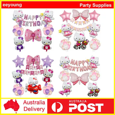Hello Kitty Balloons Happy Birthday Kids Banner Party Decor Girls Party Supplies • $28.99