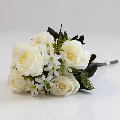 Artificial Silk Magnolia Rose Flower Bouquet (NO.9) - 7 Colours Wedding  Decor • £7.99