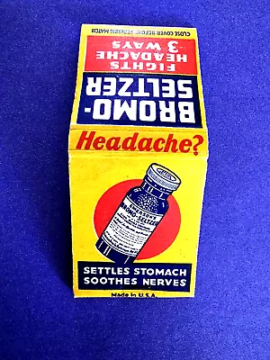 Vintage Matchbook G6 Circa 1940 Bromo Seltzer Headache Relief Settles Stomach • $25