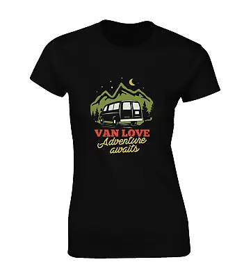 Van Love Ladies T Shirt Camper Van Hiking Outdoors Clothing Cool Gift Idea Top • £7.99