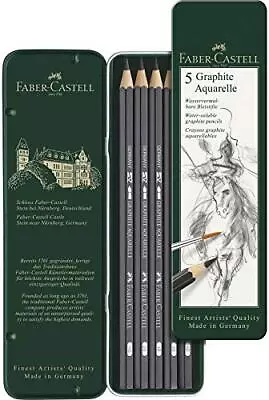 Faber-Castell 5 Piece Quality Water-Soluble Graphite Aquarelle Pencils In A Tin • $21.10