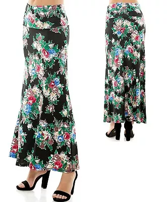 Azules Women's Floral Print Maxi Skirt Made In USA SMLXL Black/Floral • $15.99