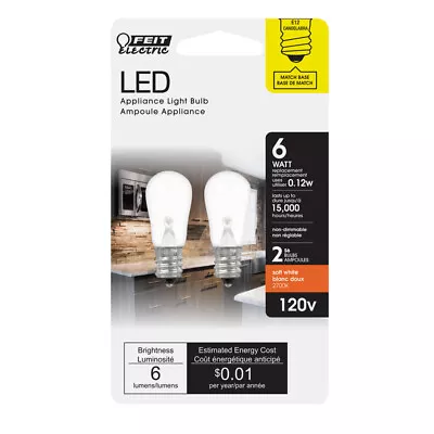 Feit Electric S6 E12 (Candelabra) LED Bulb Soft White 6 Watt Equivalence 2 Pk • $9.14