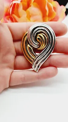 Vintage Monet Signed Brooch Pin Two Tone Gold Silver Swirl Heart Infinity • $10