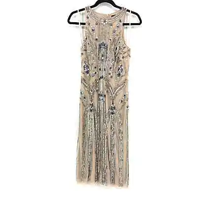 Aidan Mattox Dress Women's Size 6 Beaded Sequined Beige Sleeveless  • $35.98