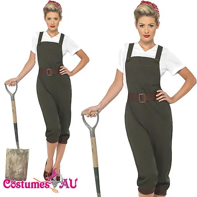 Ladies WW2 Land Girl Costume World War 2 Wartime Outfit 40s Army Fancy Dress • £25.62