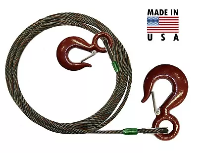 1/2  X 100' Steel Core Winch Line Wire Rope Wrecker Cable W/ 2 Hooks On Each End • $197.29