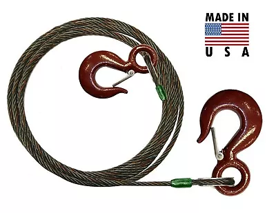 1/2  X 35' Steel Core Winch Line Wire Rope Wrecker Cable W/ 2 Hooks On Each End • $69.05