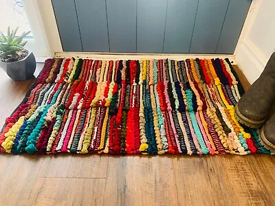 Rainbow Chindi Rug - Recycled Cotton Indian Sustainable Boho Hippie Fairtrade • £17.95