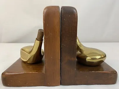 Book Ends Gold Colored Golf Clubs Drivers Brown Wood Preowned Heavy Fast Ship • $20.36