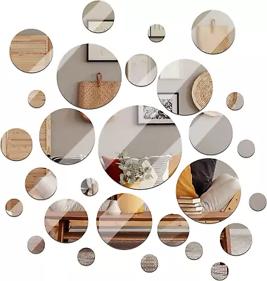 Real Glass Round Mirror Tiles Frameless Round Wall Mirrors Glass Mirror Tiles Ro • $35.68