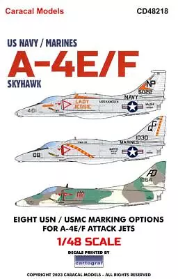 Caracal Decals 1/48 DOUGLAS A-4E/F SKYHAWK U.S. Navy & Marine Corps Versions • $26.50