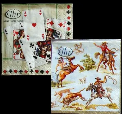 IHR 3ply BEVERAGE Paper Napkins 20ct WILD WEST & GAME TIME Great For Decoupage • £6.75