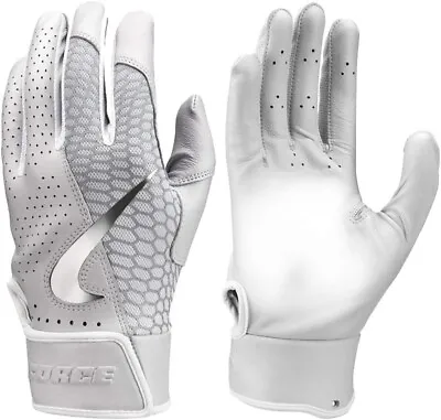 Nike Force Elite Adult Baseball Batting Gloves Light Grey NBG2493 Mens Sizes M/L • $49.99