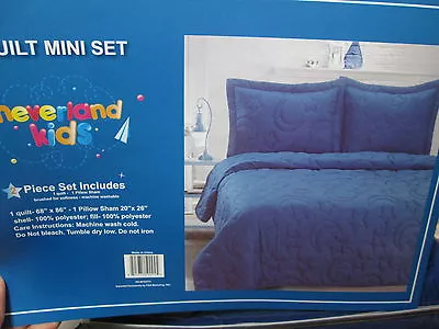 New NEVERLAND KIDS MOON STARS Twin Quilt And Sham Set ~  Blue And Navy Blue NIP • $46