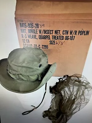 Us Vietnam Era Od Jungle Boonie Hat 67/8 Og/107 New W Mosquito Net Nip • $24.99