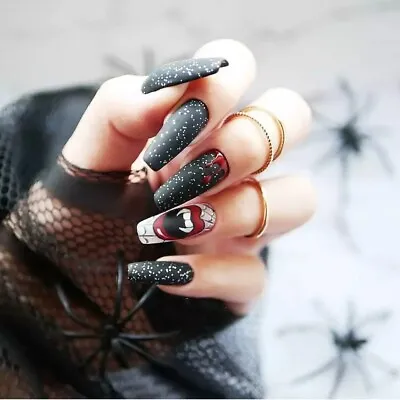 Halloween Vampire False Nails Fake Glue Press On Stiletto Coffin Uk Long • £6.99