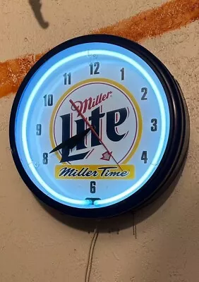 Vtg Miller Lite Neon Beer Sign Old Light Up Advertising Clock Bar Man Cave • $260