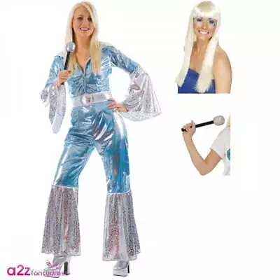 Waterloo + Dancing Queen Wig + Mic Adult 70's Mamma Mia Fancy Dress UK 10-20 • £46.99