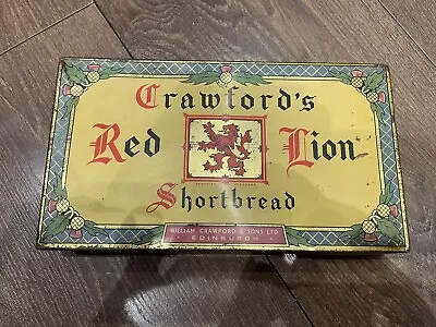 RARE CRAWFORDS RED LION SHORBREAD ADVERTISING BISCUIT TIN BOX 1930s-50s • £4.50