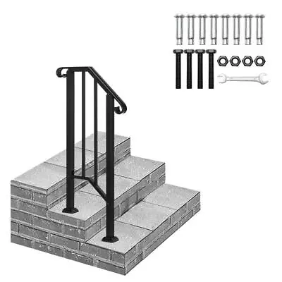 Wrought Iron Handrail Fit For 1-2 Steps For Outdoor Porch Steps Matte Black • $44.95