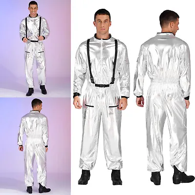 US Mens  Astronaut Costume Shiny Wetlook Spaceman Spacesuit Halloween Jumpsuits • $9.44