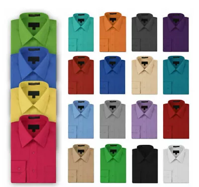 Men's Button Up Formal Dress Shirt Long Sleeve Solid Color Regular Fit • $24.14