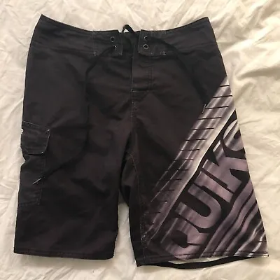 Quiksilver Vintage Mens Boys Shorts Size 12. Black With Silver/Grey White Text  • $14.95