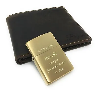 Personalised Slim RFID Leather Wallet & Zippo Lighter Engraved Men Dad Gift Set  • £59.99