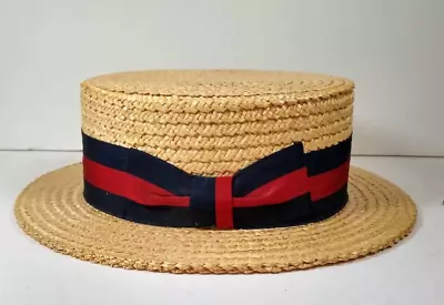 Vintage BOATER STRAW HAT Ponte Rialto Venice ITALY 7 1/8  Skimmer  2 Inch BRIM • $69.99