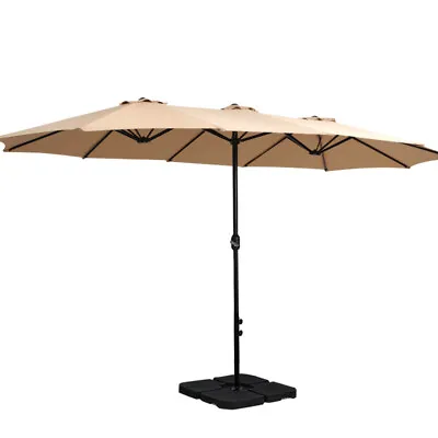 $208.95 • Buy Instahut Outdoor Umbrella Beach Twin Base Stand Garden Sun Shade Beige 4.57m