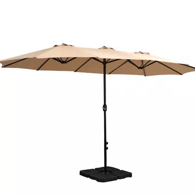 $208.95 • Buy Instahut Outdoor Umbrella Beach Twin Base Stand Garden Sun Shade Beige 4.57m