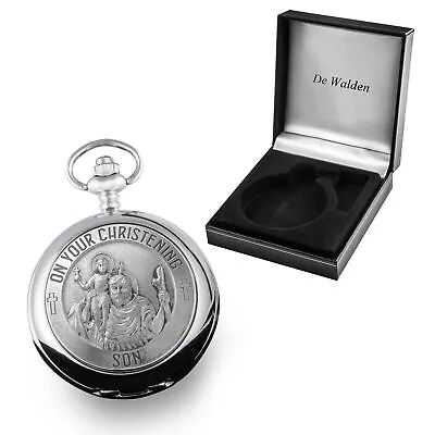 £29.99 • Buy Christening Gift For Son Engraved Boys St Christopher Pocket Watch Gift Box MOP
