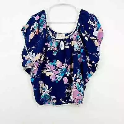 Yumi Kim Women Blue Butterfly Sleeves Banded Hem Floral Pattern Cabo Size Small • £38.01