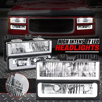 [U-LED DRL] For 88-00 Chevy GMC C/K Headlight+Bumper Turn Signal Lamps Chrome • $110.88