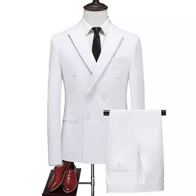 Men's Formal Dress Suit 2PCS Double Breasted Business Casual Wedding Party New • $92.10