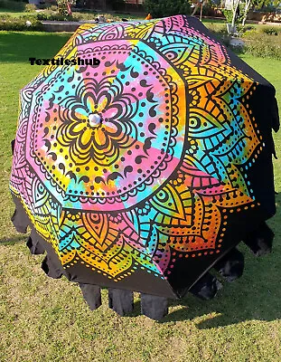 $162.47 • Buy Indian Multicolored Mandala Garden Umbrella Round Patio Sun Shade Beach Parasols
