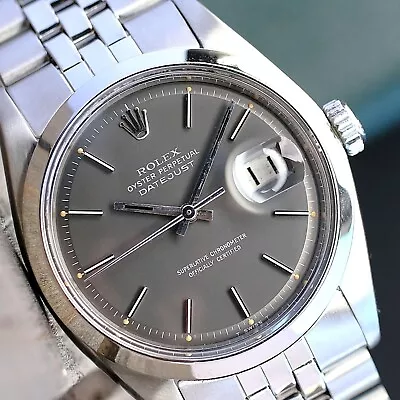 Rolex Vintage Datejust Mens Watch Steel Rare Gray Index Dial W/ Box & Paper 36mm • $7795