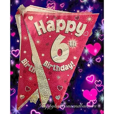 £3.49 • Buy Pink Themed Happy 6th Birthday Bunting Flags Banner. 6th Party Decorations
