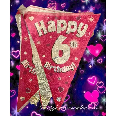 £3.49 • Buy Pink Themed Happy 6th Birthday Bunting Flags Banner. 6th Party Decorations