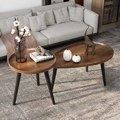 2PCS Mid-Century Coffee Table Set Solid Wood Nesting Tables Accent Ottoman Table • $139.92