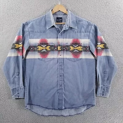 Vtg Wrangler Shirt Mens XL Blue Aztec Checotah Pearl Snap Western Cowboy Rodeo • $54.99