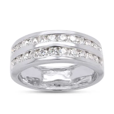 Mens Wedding Band Ring Round Cut Cubic Zirconia 14K White Gold Plated Silver • $80.95