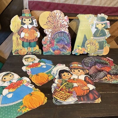 $10 • Buy Vintage Lot Of 7 Thanksgiving Autumn Fall Holiday Diecut Cutout Decor