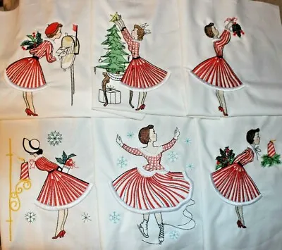 Christmas Retro Vintage Lady  12 QUILT Blocks Embroidered SET 1 • $65