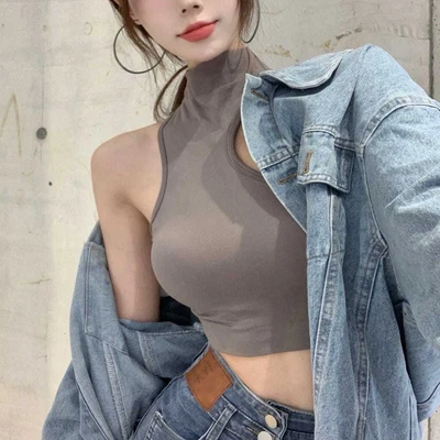 £4.88 • Buy Body Contour Sleeveless Top High Neck Halter Slim Charming Short (Grey L) OCH