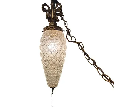 VINTAGE Mid Century Modern Swag Lamp Glass Pineapple Hollywood Regency NO BULB • $118.74